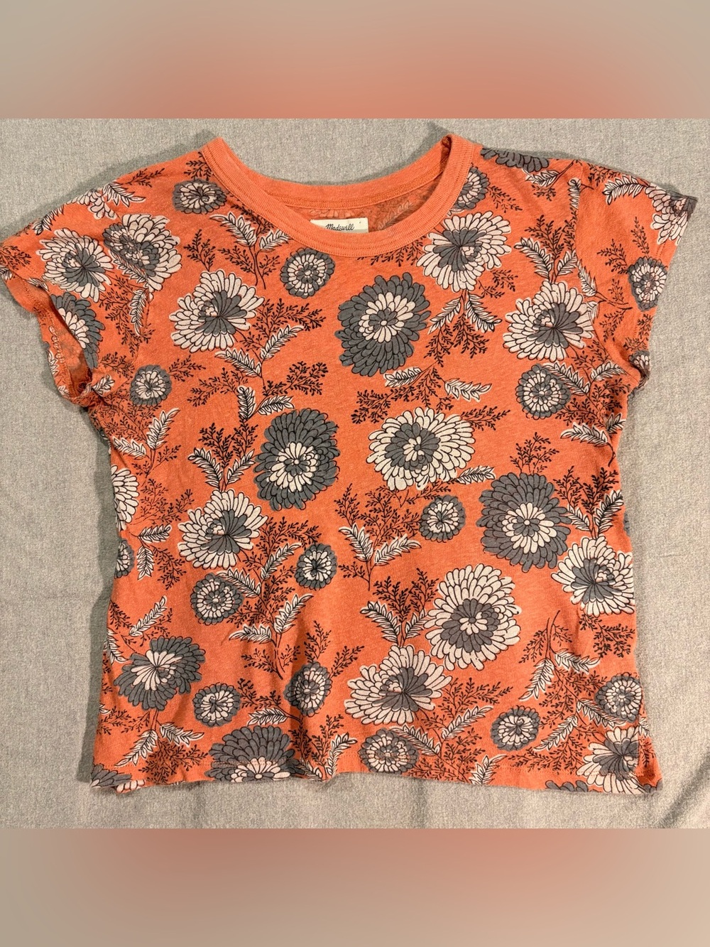 Madewell Coral-Orange Floral Crewneck Tee
